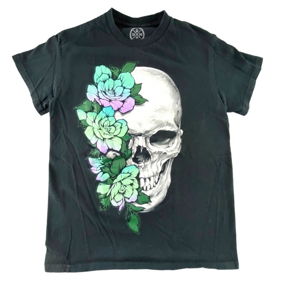 DOM skull & roses short sleeve Y2K goth halloween tee, S - Picture 1 of 7